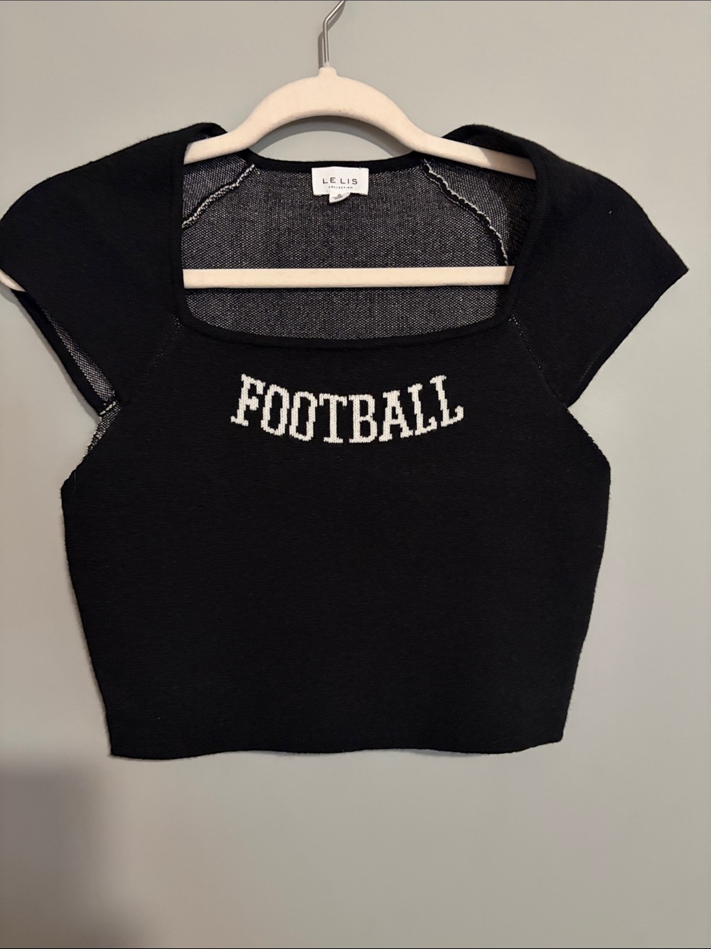 Le Lis Black Knit 'Football' Square Neck Crop Top